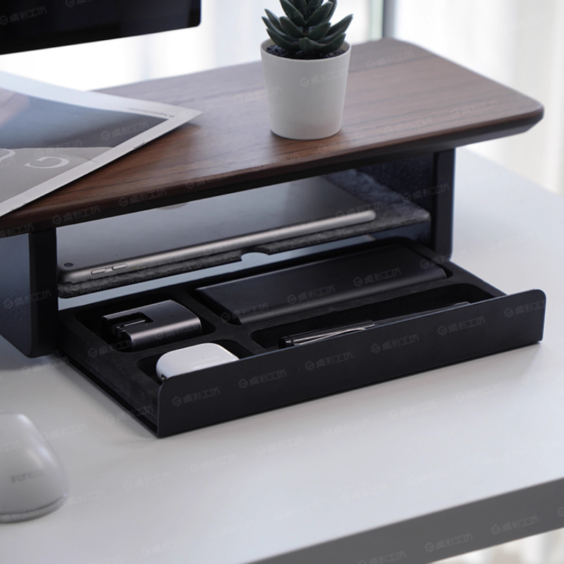 Desk Setup In Office - Monitor Stand Riser Storage Drawers Office