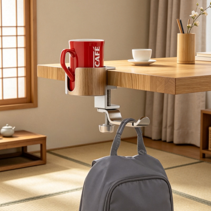 Desk Setup In Office - Premium Rotating Cup Holder Aluminum Desk