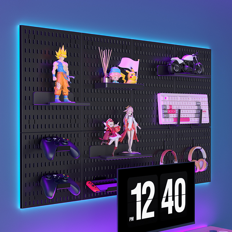 Desk Setup Kit - Wall-mounted Pegboard, Drill-free Storage Organizer For