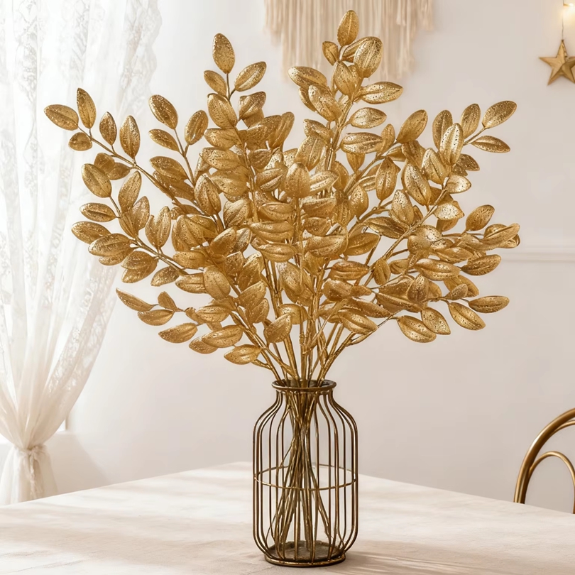 Desk Setup At Home - 10Pcs Artificial Plants Golden Leaves Festival