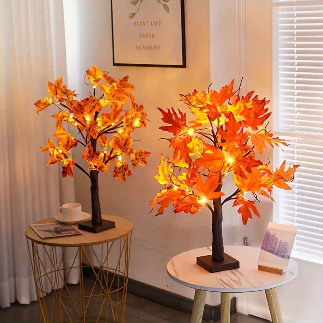 Desk Setup At Home - 24-inch Fall Lighted Maple Tree, Thanksgiving