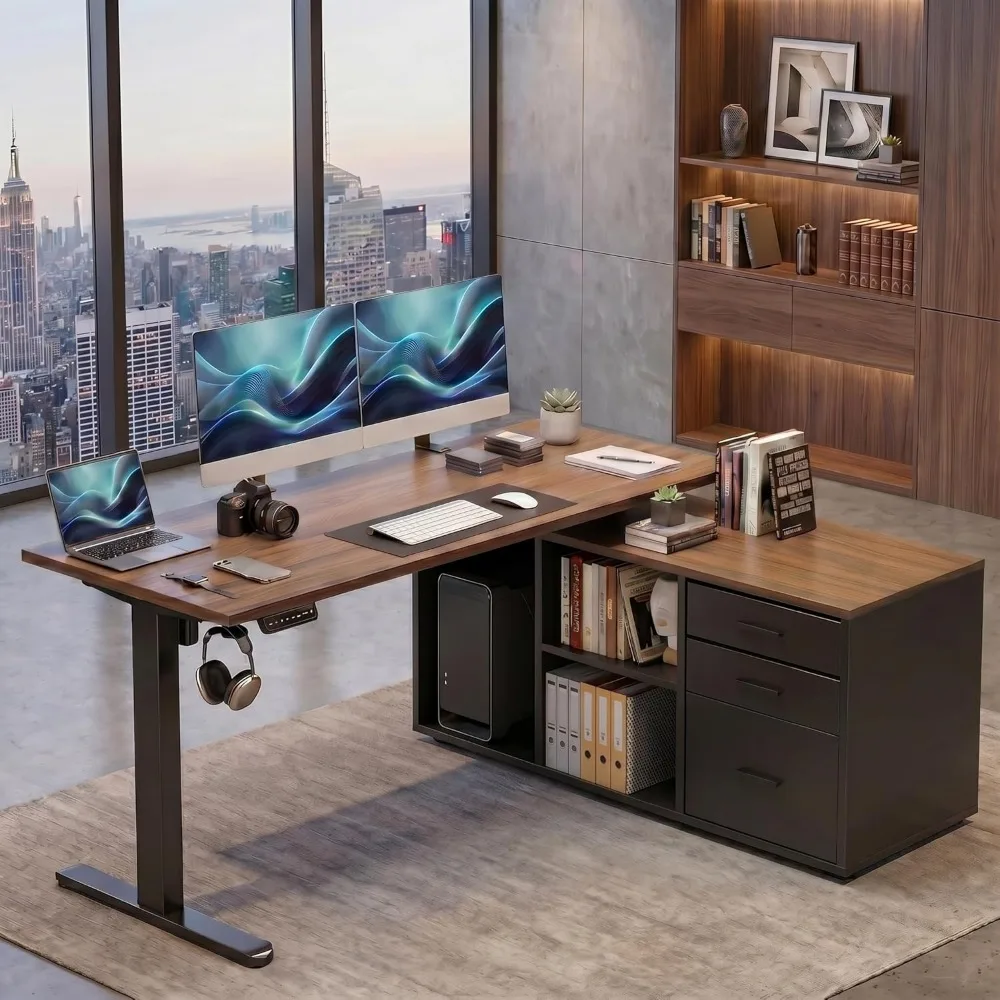 HUANUO 55 Inch L Shaped Standi - đánh giá và giá Desk Setup L Shaped