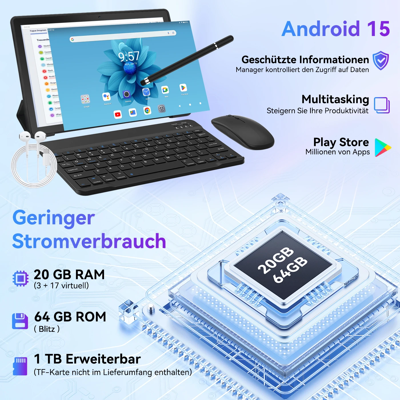 URAO Android 15 Tablet 10.1 In - đánh giá và giá Desk Setup Keyboard