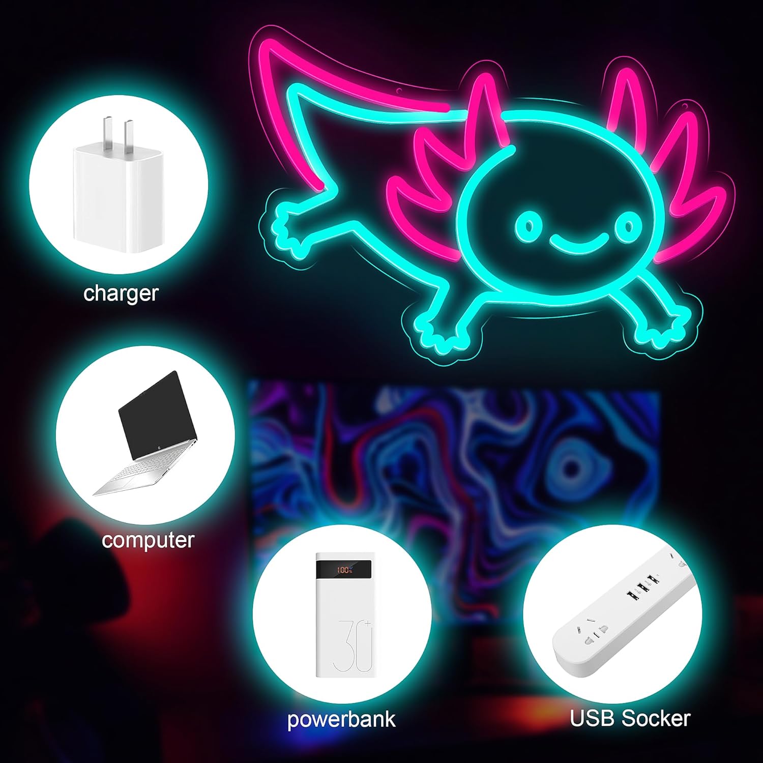 Axolotl Dragon Neon Sign Dimma - đánh giá và giá Desk Setup Studio