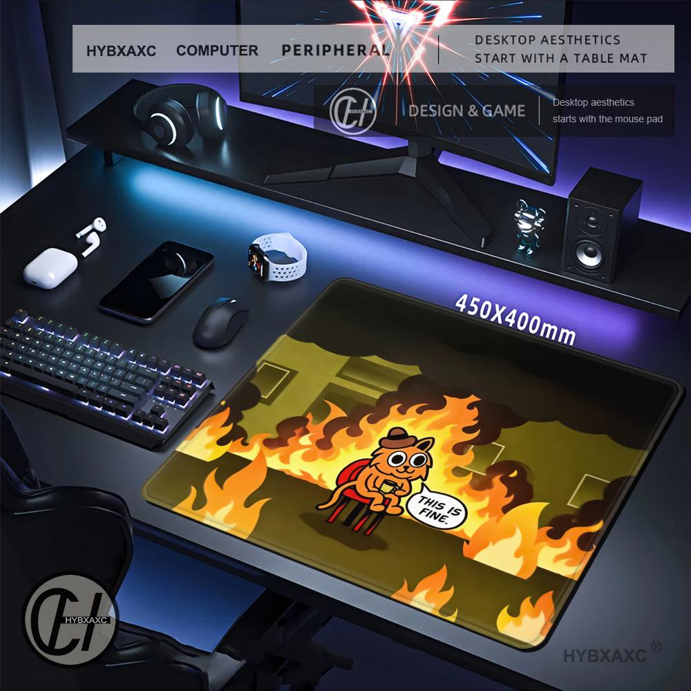 HYBXAXC This Is Fine Cat Meme  - đánh giá và giá Desk Setup Or Set Up
